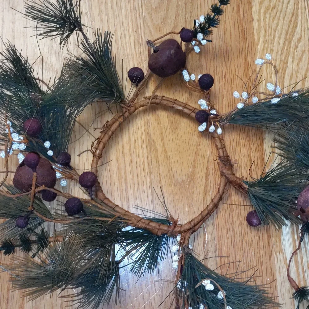 Rustic Candle Rings Evergreen Berries Bells Western Country Farmhouse Christmas